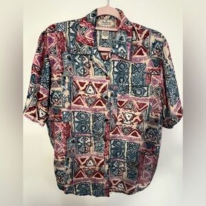 Sophisticates By Jonathan Vintage Geometric Print Button-Up Blouse 100% silk.